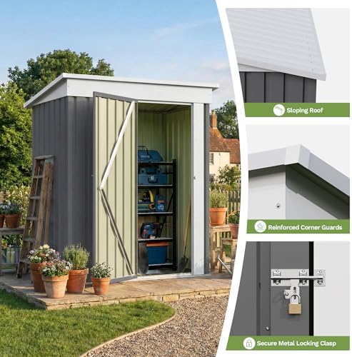 Devoko 5x3 FT Outdoor Storage Shed with Floor Frame, Gray - Image 4