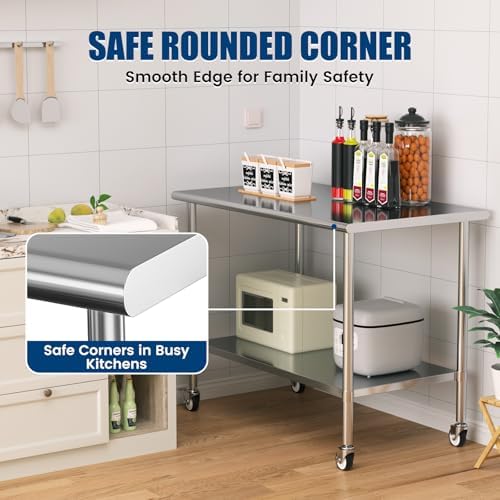 Stainless Steel Work Table with Wheels, 30x60 Inch NSF Kitchen Prep Table with Adjustable Undershelf for Commercial Restaurant, Garage, Outdoor BBQ - Image 5