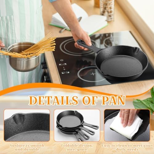 Vesici 4 Pcs Cast Iron Skillet Frying Pans with Drip-spouts Circle Non-stick Frying Skillet Omelette Pan Safe Healthy Cookware for Home Barbecue Kitchen Party Restaurant Catering Service (6.3 Inch) - Image 5