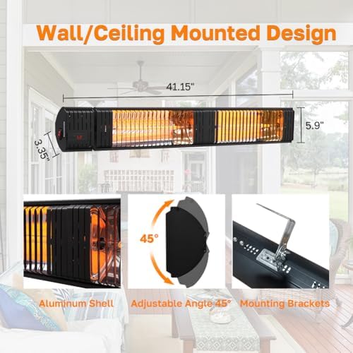 ThermoMate Infrared Electric Patio Heater, 3000W Carbon Fiber Heating for Outdoor/Indoor, Porch, Deck, Garage with Remote 24 Hours Timer, Hard Wired 240V - Image 4