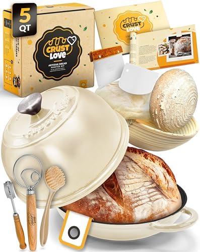 CRUSTLOVE 5 QT Enameled Dutch Oven for Bread Baking with Lid & Starter Kit by CRUSTLOVE