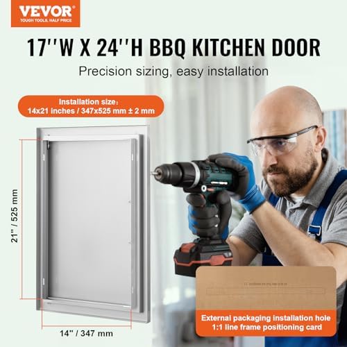 VEVOR BBQ Access Door, 17W x 24H Inch Single Outdoor Kitchen, Stainless Steel Flush Mount, Wall Vertical with Handle, for BBQ Island, Grilling Station, Outside Cabinet - Image 2