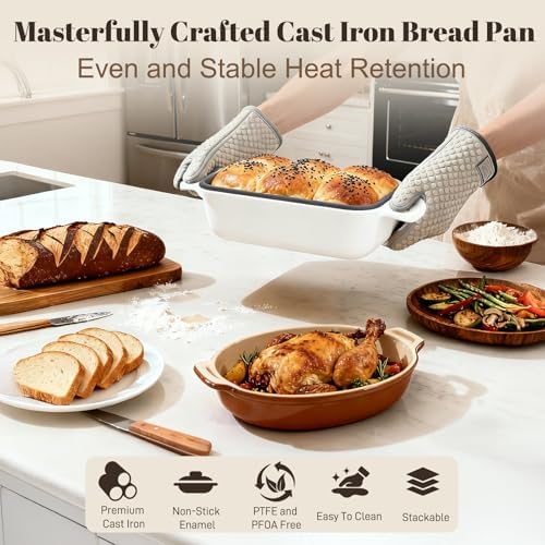 Enameled Cast Iron Sourdough Bread Dutch Oven,Loaf Pans-Cream - Image 5