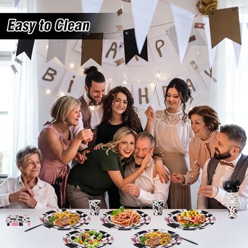 144 Pcs Cow Print Tableware Set for 24 Guests, Heavy-Duty 7" & 9" Paper Plates, Cups, 2-Ply 13" Napkins & Plastic Forks, Disposable Party Supplies for Cow Birthday, Farm and Western Party - Image 3