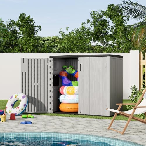 KINYING Outdoor Horizontal Storage Sheds,37 Cu.ft Outdoor Storage Cabinet Waterproof Resin Tool Storage Box for Lawn Mower,Garden Tools and Patio Furniture, Lockable (Grey) - Image 6