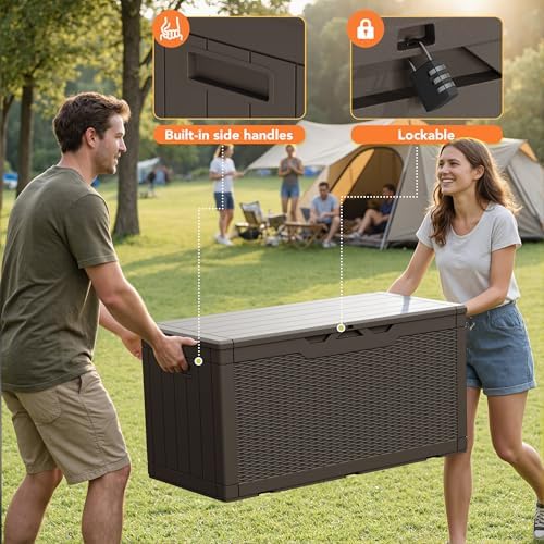 105 Gallon Deck Box Outdoor Indoor Waterproof Storage Box, Brown - Image 3