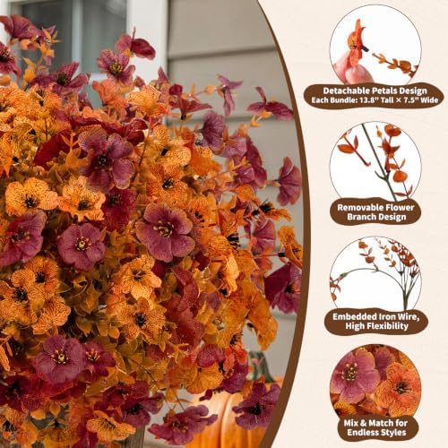Artificial Flowers Outdoor, UV Resistant Faux Plants, Fall Decor,12 Bundles - Image 6