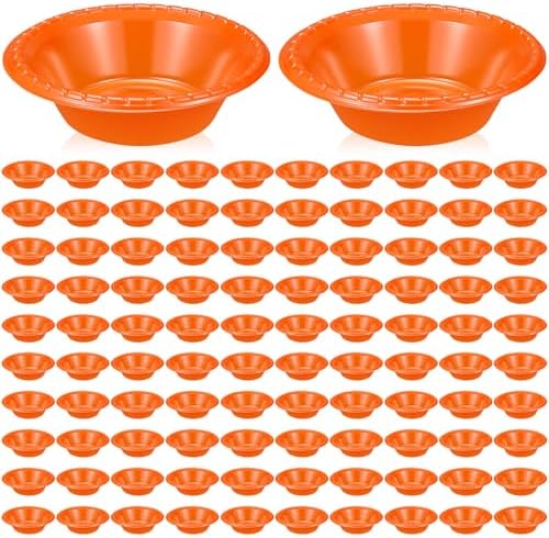 100 Pack 16oz Orange Disposable Plastic Bowls Dessert, Ice Cream, Salad, Soup Serving Cups for Party, Picnic, Food Snacks (Orange) by Unknown