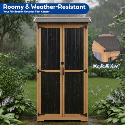 Storage Cabinet Outdoor Garage Cabinets with 3 Adjustable Shelves, Lockable Door, Wood & Metal Weather-Resistant Pantry Cabinet for Patio Garden Home Farm (33.3" Lx 21" Wx 69" H) - Image 3