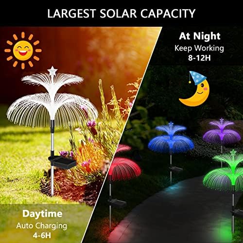Weepong Solar Garden Lights 6 Pack New Upgraded Solar Lights Outdoor Waterproof 7 Color Changing Double Jellyfish and Star Flower Garden Decor Yard Lawn Christmas Decorations, Gifts for Women Mom - Image 4