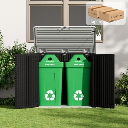 ZZM Large Outdoor Storage Shed, 48 Cu Ft Resin Versatile Storage Cabinet for Patio Accessories, Trash Cans & Garden Tools, Durable Horizontal Storage Box with Lockable Lid (Black) - Image 4