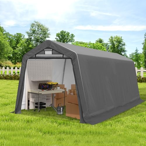 COVERONICS 8' x 14' Outdoor Portable Storage Shelter Shed, Grey by COVERONICS