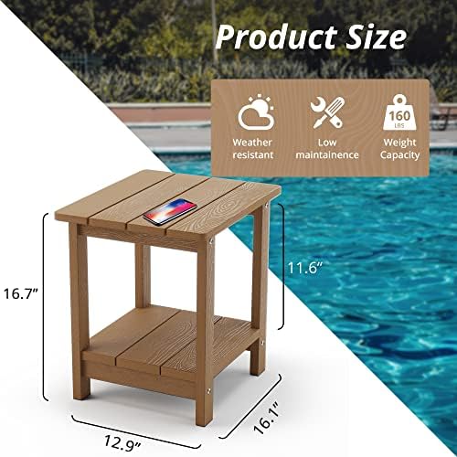 LUE BONA Outdoor Side Table, 2-Tier HDPS Small Patio Table, Brown - Image 2