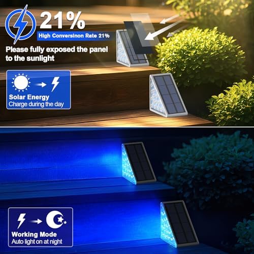 AUDLES LED Solar Step Lights Waterproof Outdoor Stair Lights, Solar Deck Lights Outdoor Decor IP67 Solar Decoration Lights for Yard (Blue Color, 2 Pack) - Image 3