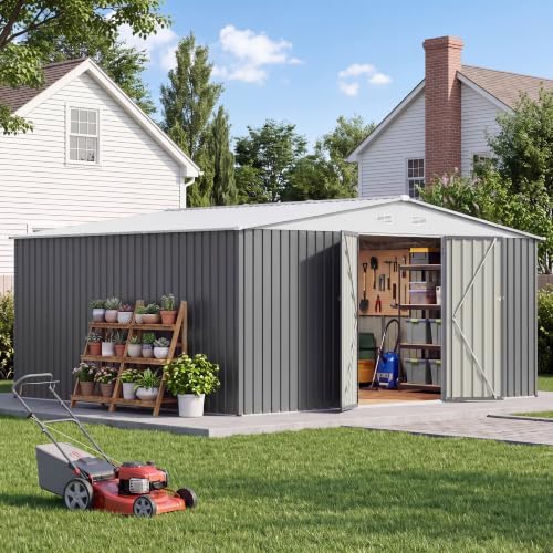 Patiowell 14x12 FT Outdoor Storage Shed, Large Metal Sheds, Gray by Patiowell