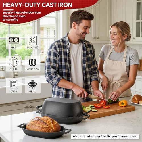 Northriver Casting 12"x8" Oval Cast Iron Dutch Oven for Bread Baking，Pre-Seasoned Combo Cooker with Lid, Perfect for Sourdough, Artisan Loaves & Family Meals,5 Qt - Image 6