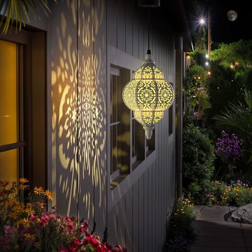 Hapjoy Hanging Solar Lights Outdoor Garden Decor Solar Lantern Waterproof Plastic Moroccan Outdoor Decorations for Patio Pathway Yard Backyard Garden Decorative (2, White) - Image 7