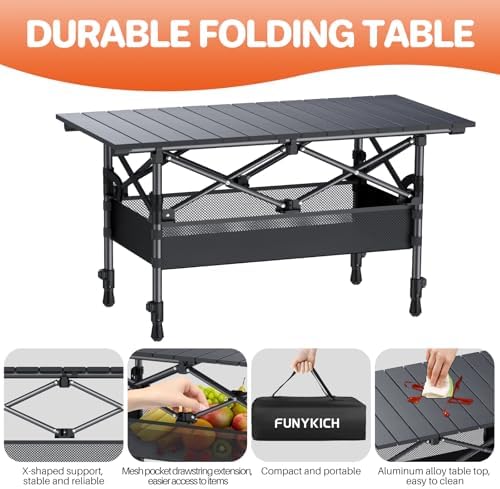 Folding Camping Table(L32.3''xW15.7''), 2 Adjustable Heights 17.3''/27.6'' - Image 5