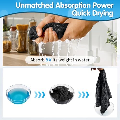 FIXSMITH Black Microfiber Cleaning Cloth -Pack of 8, Highly Absorbent Cleaning Rags, 16"X12" All Purpose Cleaning Towels for Housekeeping, Kitchen, Car, Lint Free and Reusable Microfiber Towels - Image 6