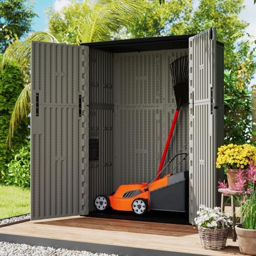 ZZM 57 Cu.ft Outdoor Storage Shed with Floor HDPE Double-Wall Resin Sheds Outdoor Storage, Lockable Weatherproof Storage Cabinet Fit for Garden Tools, Garage can, Bike, Patio Furniture, Brown - Image 2