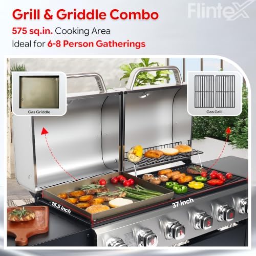 Flintex Grill Griddle Combo,6-Burner Propane Gas Combo Grill,575 sq.in. - Image 2