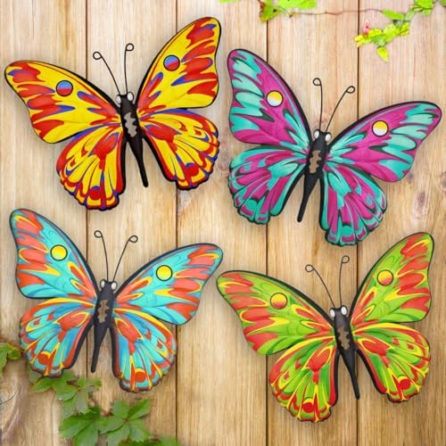 Daogtc Metal Butterfly Wall Decor - 9.6" Outdoor Fence Wall Art Decor, Hanging Decorations for Garden Yard Living Room Bedroom Patio Balcony(4 Pack) by Daogtc