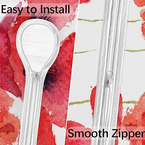 Fitted Round Tablecloth with Umbrella Hole and Zipper Red Flowers Outdoor Elastic Table Cloth 45"-56" Oil-Proof Waterproof Floral Patio Table Cover for Picnic Party - Image 3