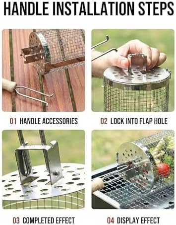 Rolling Grill Basket Set, 2‑Piece Stainless Steel Grilling Baskets, Nesting Design with Removable Wooden Handle, Perfect for Vegetables, Shrimp, Camping, Backyard BBQ – Ideal Grilling Gift for Men - Image 5