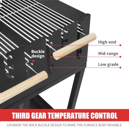Portable Charcoal Grill, Skewer Charcoal Grill with wheels for Outdoor Cooking Camping Garden - Image 4