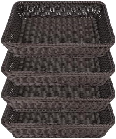 Poly Wicker Baskets 4 Pack 16 inch Coffee Large Wicker Baskets Storage – Rustic, Durable & Easy-Cleaning Bread Baskets, for Home, Restaurant & Hotel Use by Geytetqi