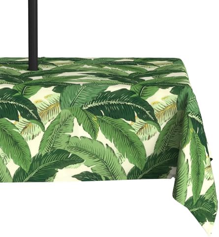 LVTXIII Rectangle Outdoor Tablecloth with Umbrella Hole and Zipper, Water-Repellent 60 x 84 Inch Patio Table Cover for Picnic, Garden, Backyard Dining, Swaying Palms Green by LVTXIII