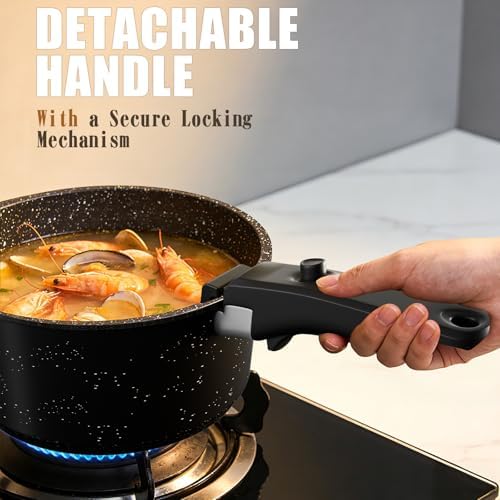 Umite Chef 21Pcs Pots and Pans Set Non Stick, Nonstick Ceramic Cookware Sets Detachable Handle, Non Toxic Healthy Induction Cookware, Kitchen Cooking Set, with Frying Pans Set, Dishwasher/Oven Safe - Image 6