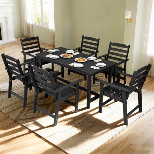 FUNBERRY Outdoor Dining Table, HDPE 6-Person Patio Table with Umbrella Hole - Image 7