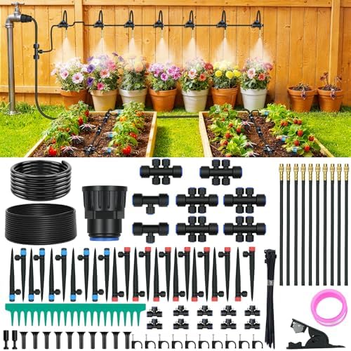 230FT Drip Irrigation Kit with 34 Emitters, 3 Spray Types, Watering System by PNNEQ