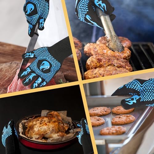 BBQ Gloves 1472F Heat Resistant Non-Slip Silicone (Sky Blue) - Image 5