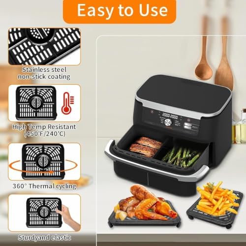 Air Fryer Replacement Parts for Ninja Foodi 11 Quart 7-in-1 MegaZone XL FlexBasket Air Fryer, 2 PCS Air Fryer Accessories Grill Pan Plate Crisper Plate Rack Tray with Rubber Bumpers - Image 4