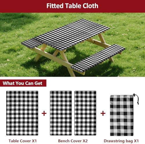 8ft 96" Picnic Table and Bench Cover, 3 Pack, Black-White Checkered - Image 3