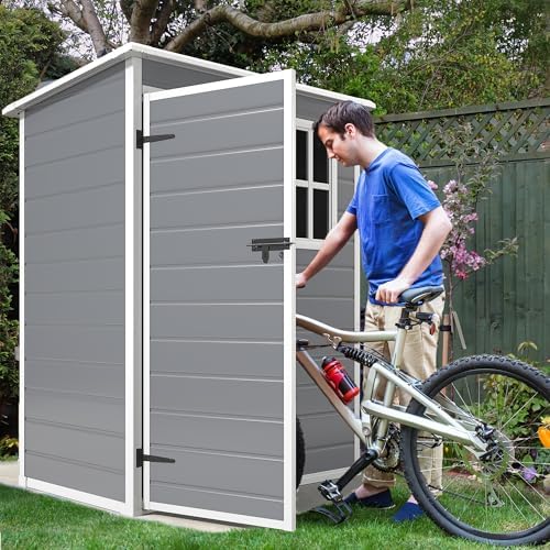 DWVO 5x3 FT Outdoor Storage Shed with Floor, All-Weather Resin Storage Shed with Window & Lockable Door, Waterproof Plastic Tool Storage for Garden Patio, Gray - Image 2