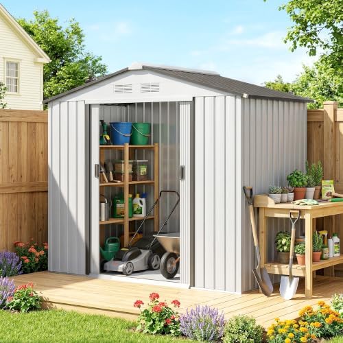Outsunny 7' x 4' Outdoor Storage Shed Garden Tool Metal Shed White by Outsunny
