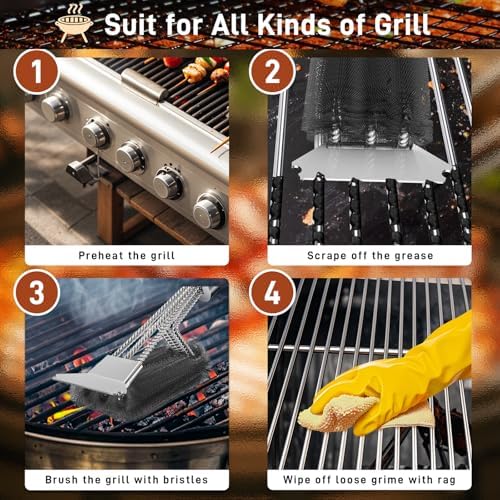 Grill Brush and Scraper-18 Adjustable Handle Safe BBQ Grill Brush for Outdoor Grill-Deep BBQ Clearning Brush wih Bottle Operner Extra Strong Grill Cleaner Accessories for Gas/Charcoal Grilling Grates - Image 6