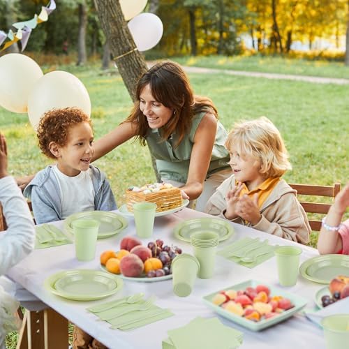 Kochorie 480 Pieces Sage Green Plastic Dinnerware Set Disposable Heavy Duty Plates Napkins Cups Silverware Dessert Dinner Plates for Birthday Wedding Baby Shower Party Supplies, Serves 60 Guests - Image 6