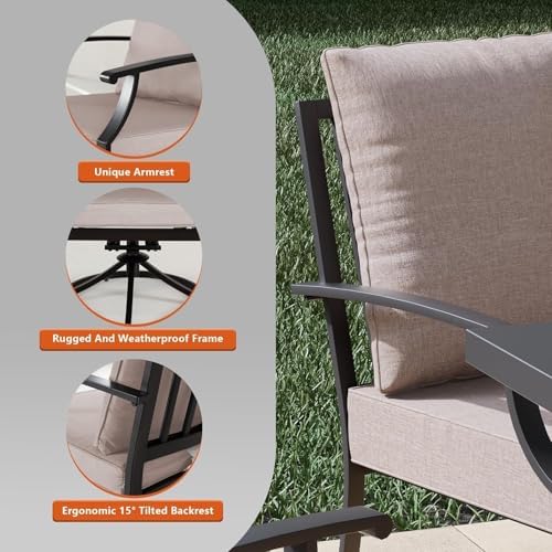5 Pcs Metal Outdoor Patio Furniture Set with 48"/55000 BTU Outdoor Round Propane Fire Pit Table,Patio Conversation Sets 4 Fixed Chairs No-Slip Cushions and Waterproof Covers,Sand - Image 3