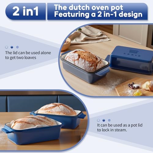 Enameled Cast Iron Dutch Oven for Bread Baking, 9×5 Dutch Oven Pot with Lid, 2 in 1 Sourdough Bread Pans for Baking with Lid, Roasting & Braising, Easy Release, Oven & Induction Safe (4.2 QT,Blue) - Image 3