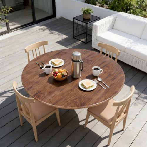 LUSHVIDA Round Tablecloth, Fitted Table Cloth for 45"-56" Tables, Oak - Image 3