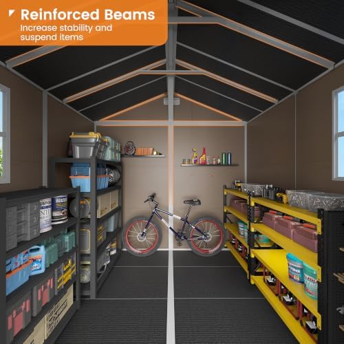 UDPATIO 8x8 FT Resin Storage Shed, Plastic Outdoor Storage for Garden,Brown - Image 6