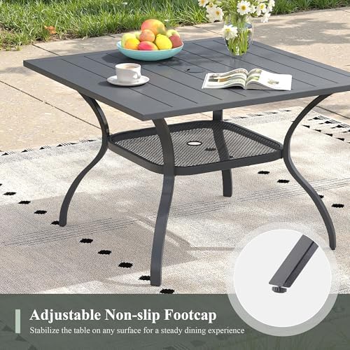 Outdoor Dining Table with Adjustable Umbrella Hole, 37.8" All-Weather Square Patio Dining Table for 4, Metal Patio Table for Garden Lawn Porch Deck Yard, Dark Grey - Image 7