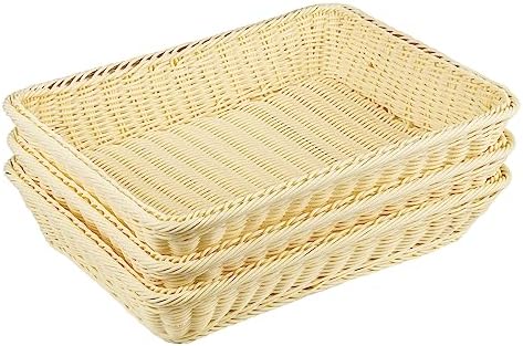 GNIEMCKIN 3 PCS 16 Inch Wicker Bread Basket, Woven Serving Basket for Restaurant, Bakery, Family Party, Hotel, Fruits, Vegetables and Snacks - Cream - Image 4