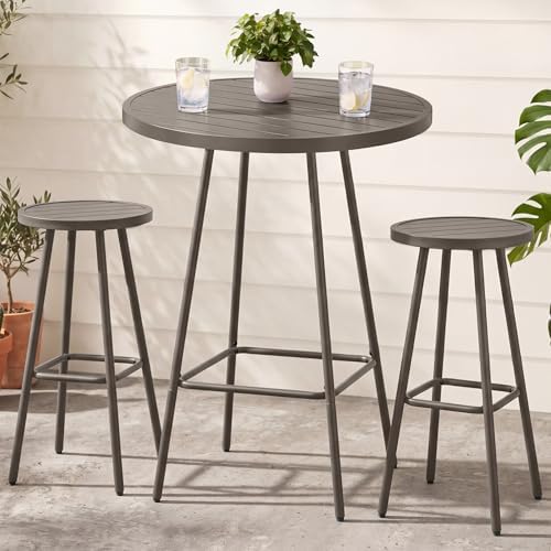 Best Choice Products 3-Piece Patio Dining Set, Bar Height, Outdoor Bistro Set, Outdoor Round Bar Table w/ 2 Bar Stools, Steel - Taupe by BestChoiceProducts