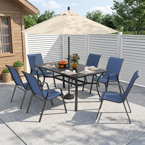 Outdoor Dining Set for 6, Metal Table and Stackable Chairs - Image 2