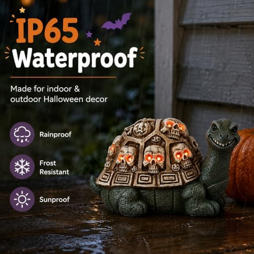 Nacome Solar Turtle Garden Statue - Skull Shell & Red Eyes, Halloween Decor - Image 5